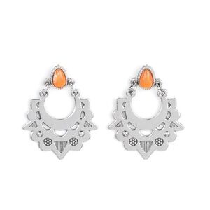 Silver and Orange Teardrop Earrings